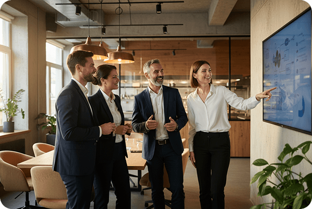 Business professionals collaborating in a modern office